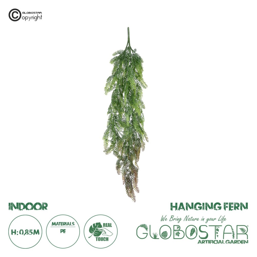 GloboStar® Artificial Garden HANGING FERN 20842 Τεχνητό Διακοσμητικό Κρεμαστό Φυτό Φτέρη Μ25 x Π12 x Υ85cm